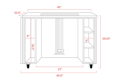 Technical drawing of a piece of furniture with dimensions labeled